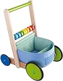 HABA 6432 - Lauflernwagen Farbenspaß, Lauflernhilfe aus Holz und Textil mit bunten Spielelementen, Transportfach für Spielsachen, Bremse und Gummirädern, ab 10 M