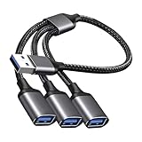 Leloco USB Splitter 1 zu 3 USB Y Kabel 1 Stecker zu 3 Buchse für Strom und Daten Übertragung, OTG Adapter 2.0 für Mac, Auto, PS4, Laptop usw