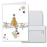 NEUSER PAPIER 30x Weihnachtskarten-Set DIN A6 in Weiß mit Weihnachtsbaum und Sternen - Faltkarten mit passenden Umschlägen - Weihnachtsgrüße für F