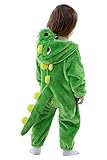 LOLANTA Baby Dinosaurier Drachen Kostüm mit Kapuze, Kinder Flanell Overall, Karneval Kostüm für Kleinkind(3-4 Jahre,Grün,Tag 110)
