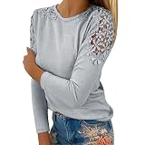 HOOUDO Damen Oberteile Elegant Elegante Damenoberteile, schlanke, Feste Spitzeneinsätze, Lange Ärmel, Tunika mit Rundhalsausschnitt, Blusenhemd, Pullover, Oberteil Schlupfb