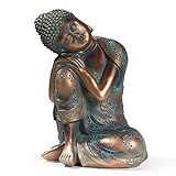 Vivi Idee schlafende Buddha Figur Statue Skulptur, Tischdeko Meditation Thailand, Deko Wohnzimmer Badezimmer aus Kunstharz, 23cm Höhe (Schlafender Buddha Bronzen)