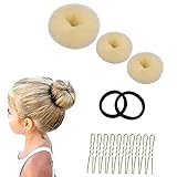 3 Stück Donut Hair Bun Maker Set mit 2 elastischen Haarband, 10 U-Form Haarspange Haarnadel, Duttkissen, Dutt Maker für Kinder Mädchen Frauen (beige)
