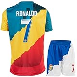 HUSSATEX Ronaldo Madrid Manchester NASSR Trio Special Vintage Edition #7 Kinder Fußball Trikot & Shorts Geschenkset Jugendgrößen (Mix, 164)