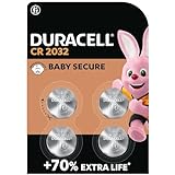 Duracell Specialty 2032 Lithium-Knopfzelle 3 V, mit Kindersichere Technologie, für die Verwendung in Schlüsselanhängern,Waagen, Wearables und medizinischen Geräten (CR2032 /DL2032),4 count(pack of 1)