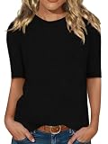 Minetom Damen Halbarm T-Shirt Rundhals Sommer Tshirt Leichte Einfarbig Oberteil Basic Tops A Schwarz S