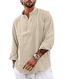 YAOBAOLE Hemd Herren Henley Shirt Hemden für Männer Langarm Sommerhemd Herren Freizeithemd Khaki XL