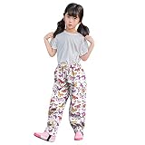 Mjjsk Wasserdichte Regenhose für Kinder, Mädchen, leicht, Outdoor-Überhose, Cartoon-Cartoon-Regenhose, Herbst, Winter, Wandern, Regenbekleidung, Y1-3-weiß, 9-10 J