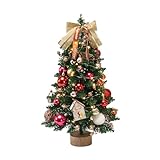 Mini Weihnachtsbaum, Tannenbaum Mit Krawatte Deko Mit Weihnachtskugeln, 45cm Höhen Künstlich Miniatur Tannenbaum, Tisch Weihnachtsbaum Klein Künstlich Geschmückt Für Weihnachten Deko (A)
