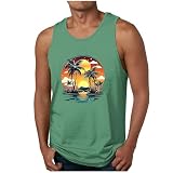 Herren Tank Top Baumwolle Rundhals Tanktop Sommer Ärmellos Strandshirt Kokospalmen Gedruckte Shirt Hawaii Strand Achselshirts Leichte Workout Unterhemd Outdoor Sportshirt Gym Musk