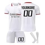 Milan Fußball Trikot Personalisiert für Kinder/Erwachsener mit Eigenem Namen Nummern, Hause/Auswärts Fussball Trikot Shorts Socken Sets Trainingsanzug Jungen H
