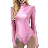 Damen Ballettanzug Glänzende Langarm Body Ballett Trikot Metallic Einteiler Lack Bodysuit Overall Leotard Tanz Body Gymnastikanzug Karneval Kostüm Turnanzug Leotards Glänzende Trikot Ballett Dancew