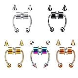 5Pcs Magnetic Stainless Steel Fake Piercing Nasenring, Fake Septum Fake Piercings Jewelry Fake Nose Ring, Fakepircings Nase Magnet Septum Nose Rings for Women Men, With Replace Spikes, 5 Stück