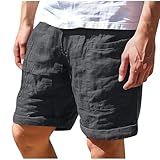 Herren-Shorts aus Leinen, Baumwolle, lässig, Strand-Shorts, Kordelzug, elastische Taille, Workout-Hose, einfarbig, bequem, atmungsaktiv, Wanderhose, grau, XL