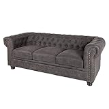 Riess Ambiente Chesterfield 3er Sofa 205cm Vintage grau Taupe mit Knopfheftung und Federkern Couch mit Steppung Wohnlandschaft D