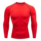Herren-Langarmshirt, trendiges Stretch-Shirt, enge Passform, Rundhalsausschnitt, Unterhemd, Basic, Sport, Laufshirt, Outdoor, Radfahren, Sportshirt, rot, 56
