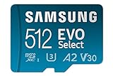 Samsung EVO Select microSD-Karte + SD-Adapter, 512 GB, Speicherkarte für Smartphone und Tablet, UHS-I U3, Full HD, 130 MB/s Lesen, MB-ME512KA/EU