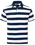 Funny World Gestreiftes Poloshirt für Herren, Baumwolle, normale Passform, lässig, kurzärmelig, Blau, L