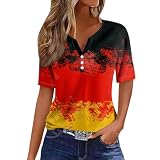 Trikot Deutschland Em 2024,Em Trikot 2024 Deutschland Damen,Damen Fanartikel Kurzarm T-Shirts Fussball Flagge Sport Shirts Trikot Deutsch Loose Fit Shirt für Damen Casual Fan-Outfit,Schwarz,M