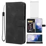 Wanyuexes Hülle für OnePlus 7 Pro Case, OnePlus 7T Pro 5G GM1910 HD1911 Schutzhülle mit Schutzfolie, PU Leder Wallet Flip 3 Karten Halter Standfunktion Handyhülle für OnePlus 7 Pro Schw