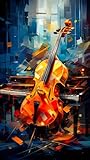 Holz-Bild 30 x 50 cm: Bild einer Geige, die auf einem Klavier sitzt. Generative KI. (212995776)