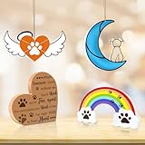 ZCPTZ Gedenkgeschenke für Hunde – 4 Stück Haustier-Gedenkgeschenke mit herzförmigem Holzschild, Regenbogenbrücke, Engelsflügel und Hund auf Mond, ideale Fensterdekoration und Tischdek