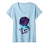 Damen Leo Zodiac Anime Girl Lion Horoskop Vaporwave Galaxy T-Shirt mit V