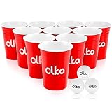 OLKA Premium-Partybecher aus Hartplastik | 20 Extra stabile und wiederverwendbare Redcups & 3 Bälle | Spülmaschinenfestes Becher Set für deine Party - Farbe R