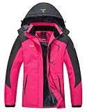 YSENTO Damen Winterjacke Wasserdicht Skijacke Outdoor Softshelljacke Warm Fleecejacke Funktionsjacke mit Abnehmbarer Kapuze(Rose,2XL)
