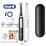 Oral-B iO Series 4 Elektrische Zahnbürste/Electric Toothbrush, Doppelpack, 2 Aufsteckbürsten, Zahnpflegeblack/white, TESTSIEGER Stiftung Warentest (12/2023)
