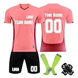 Fußball Trikot Set für Kinder, Fussball Trikot Kinder, Outdoor Football Jersey Trikots, DIY Fußball T-Shirt Shorts Socken und Schienbeinschoner für Junge Fußballtraining