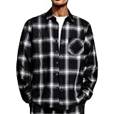 Flanellhemd Herren Langarm Sommer Kariert Holzfällerhemd Freizeithemd Casual Western Button Down Kariertes Fronttasche Regular Fit Tops Arbeitshemd Overshirt Flannel Shirt M
