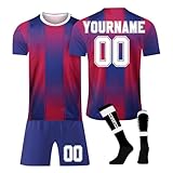 Personalisiert Fußball Trikot Custom Football Jersey mit Eigenem Name Nummer Logo Deutschland Fußballtrikot Mit T-Shirt Shorts Socken Kinder Erwachsene Trainingsset Fußballgeschenke,R