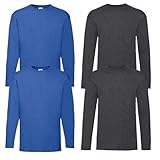 Fruit of the Loom 4er Herren Longsleeve Baumwolle Tshirt Langarm Shirt Sets Verschiedene Farbsets M L XL 2XL 3XL 4XL 5XL & HLKauf-Block (XL, 2X Royal, 2X Dark Heather & 1x HLKauf-Block)