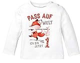 MoonWorks® Baby Langarm-Shirt 1. Geburtstag Pass auf Welt ich Bin jetzt 1 2 Fuchs Geburtstagsshirt Bio-Baumwolle 1 weiß 92/98 (16-24-Monate)