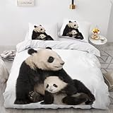CHAADS Bettwäsche Kinder 135x200 Microfaser Wunderschön Schwarzer Und Weißer Panda 3D Bettwäsche Set 3Teilig Süßer Tier Mädchen Tiere Bettbezug und Kissenbezug 80×80