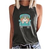 Tops Damen Ostern Schulterfrei Tanktops Lässig Kaninchen Druck T-Shirt Ohne Ärmel Sommer Bluse Tunika mit O-Ausschnitt Easter Day Hase Muster Oberteile Karneval Kostüm Shirtbluse S-2XL