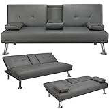 Yaheetech 3er-Sofa Schlafsofa Couch mit Tassenhalter Gästebett, Rückenlehne neigbar 105°/140°/180°, 167 x 81,5 x 75 cm, 350 KG belastbar, g