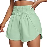 GFPGNDFHG musselin Shorts Damen Blitzangebote des Tages Damen Fitness Shorts mit Seitlichen Schlitzen Hoher Bund Sportshorts für Yoga Laufen Grün XXL
