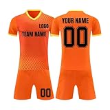 Generisch Personalisiert Fußball Trikot Mehrfarben - Eigenes Logo, Teamname & Nummer | Modernes Schnelltrocknendes Trikot Set für Kinder, Jugendliche & Erwachsene (Orange)