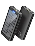 Solar Powerbank 30000mAh Externer Akku: Power Bank Mobiles Outdoor Tragbares Ladegerät mit 2 USB Ports & Taschenlamp
