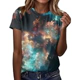 Pailletten Oberteil Pailletten Top Damen Oberteil Pailletten Damen Space Kostüm Damen Galaxy Print Shirt Pailletten-T Für Damen Damen Tshirt Sommer Geschenke Für Frauen Mehrfarbig 3XL