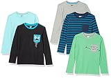 Amazon Essentials Jungen Langärmelige T-Shirts, 5er-Pack, Mehrfarbig/Monster/Streifen, 9 J