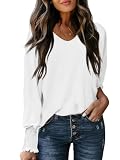 Fisoew Damen T-Shirt V-Ausschnitt Langen Ärmeln Puffärmel-Oberteile Casual Elegant lässige Blusen mit lock