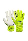 Reusch Attrakt Solid Junior griffige Torwarthandschuhe Kinder Jugendliche Fußballhandschuhe geeignet für alle Wetterbedingungen und Spielfeldoberflächen, gelb-blau-weiß, 7