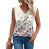 Vasreyy Damen Tshirt, Summer Tops Satin Top Sommer Elegant Einfarbig V-Ausschnit Ärmellose Tops Mit Schlitz Und Knöpfen Freizeit Locker Oberteil Leicht Und Luftig Blusen (Knalliges Pink,XL)