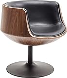 Kare Design Drehstuhl Club Walnut, drehbarer Sessel aus Kunstleder mit Rückenfläche in Holzfurnier Wallnuss, Tuplenfuß in schwarz, moderner Clubsessel (H/B/T) 75x62x61