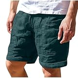Herren-Shorts aus Leinen, Baumwolle, lässig, Strand-Shorts, Kordelzug, elastische Taille, Workout-Hose, einfarbig, bequem, atmungsaktiv, Wanderhose, AG, S