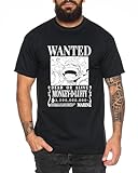 Wanted Luffy - Herren T-Shirt Straw Hat Luffy Zoro One Monkey D. Pirat Ace Piece Goku Anime Ruffy, Größe:L, Farbe:Schw