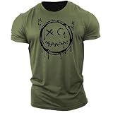 Herren Kurzarm Muskel T-Shirt Mit Print Rundhals Shirts Weicher Stretch Top, Streetstyle Casual Shirt für Fitness Alltag